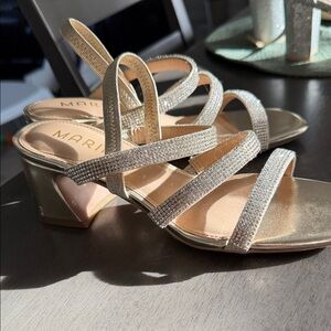 MARIPÉ Gold Rhinestone Strappy Heeled Sandals